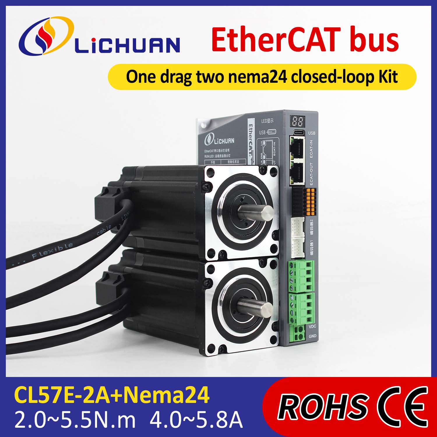 EtherCAT 2Phase Nema24 2-Axis DC క్లోజ్డ్ లూప్ స్టెప్పర్ మోటార్ డ్రైవర్స్ కిట్